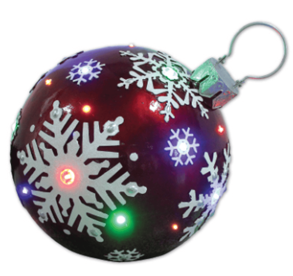 Resin Decor Jeweled Ball Ornament Red 18" Lit