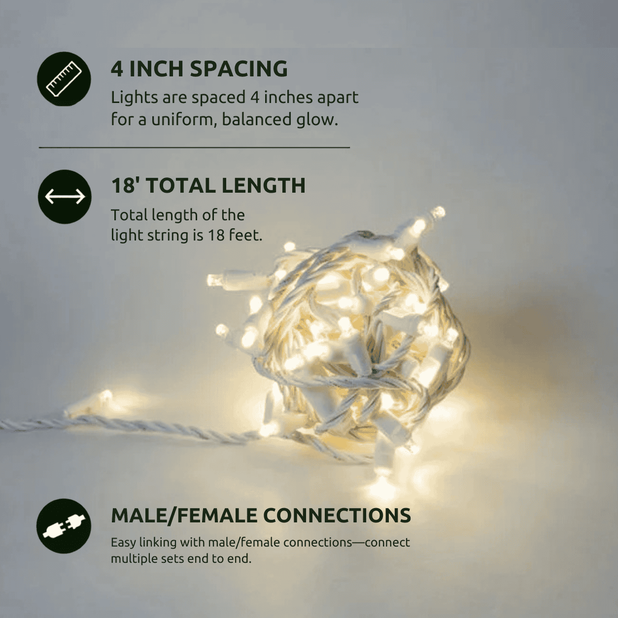 Warm White 5mm w/White Wire 70L 4"