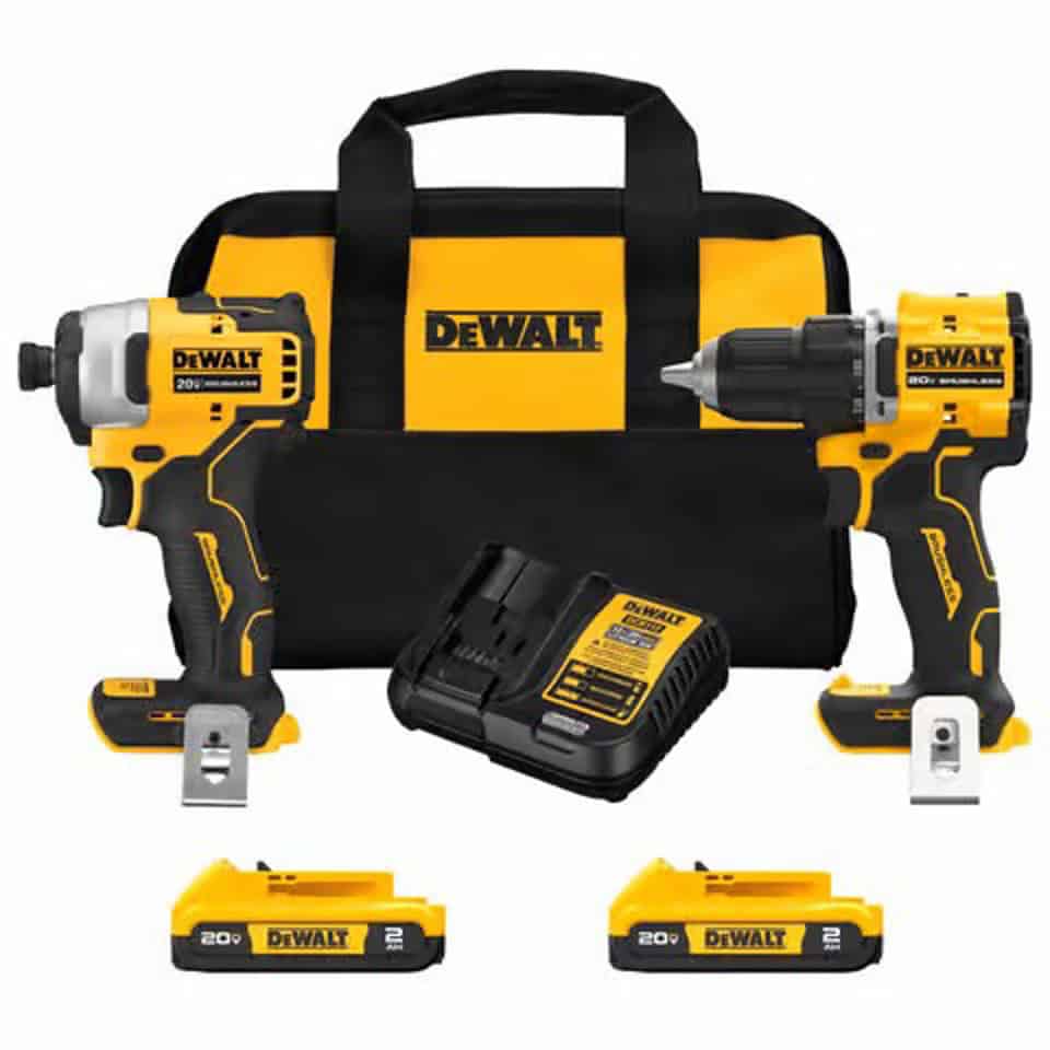 Premium DEWALT cordless drill set with batteries and carrying case for professional DIY projects.