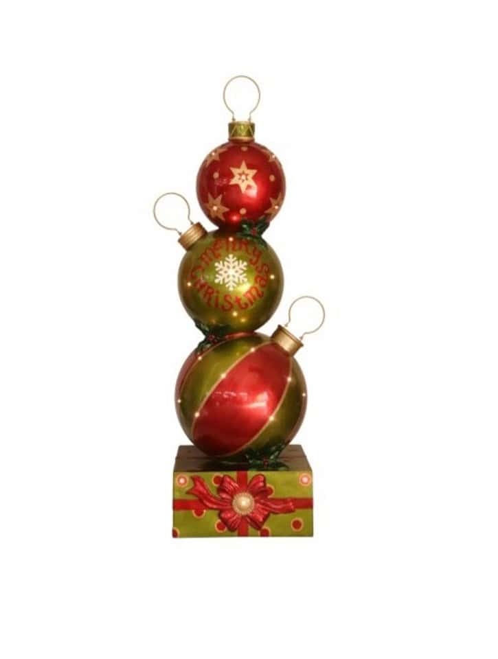 Resin Decor Staked Ball Ornaments w/ Present Base