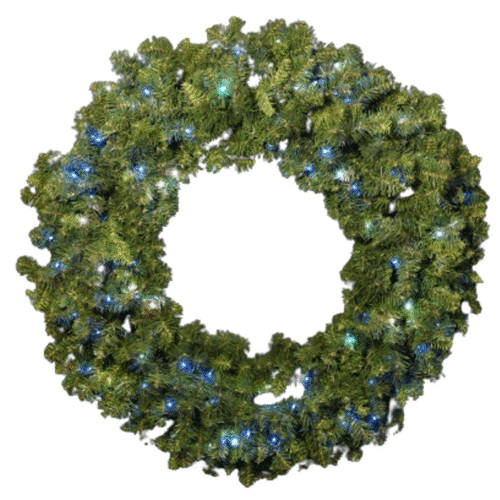 Bright LED Christmas wreath decorated with fairy lights for holiday lighting.