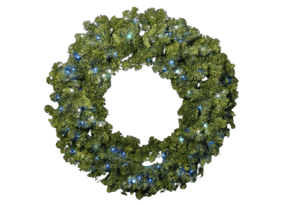 Bright LED Christmas wreath decorated with fairy lights for holiday lighting.