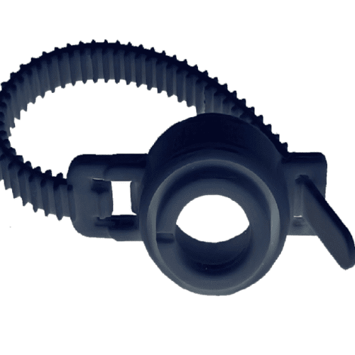 Flexible cable tie with adjustable buckle for cable management and securing wires.