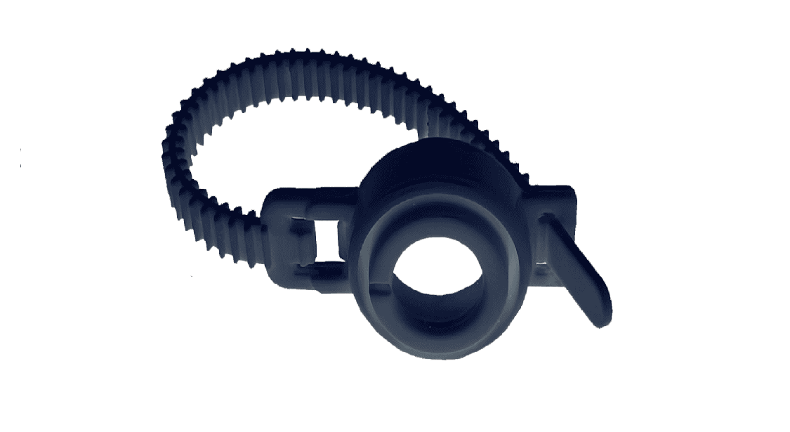 Flexible cable tie with adjustable buckle for cable management and securing wires.