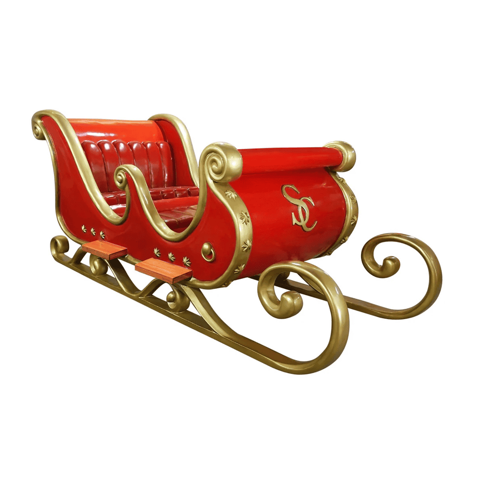 Fiberglass Decor Santa Sleigh 4 Seater (Red/Gold) 116"L x 62"W x 54"H