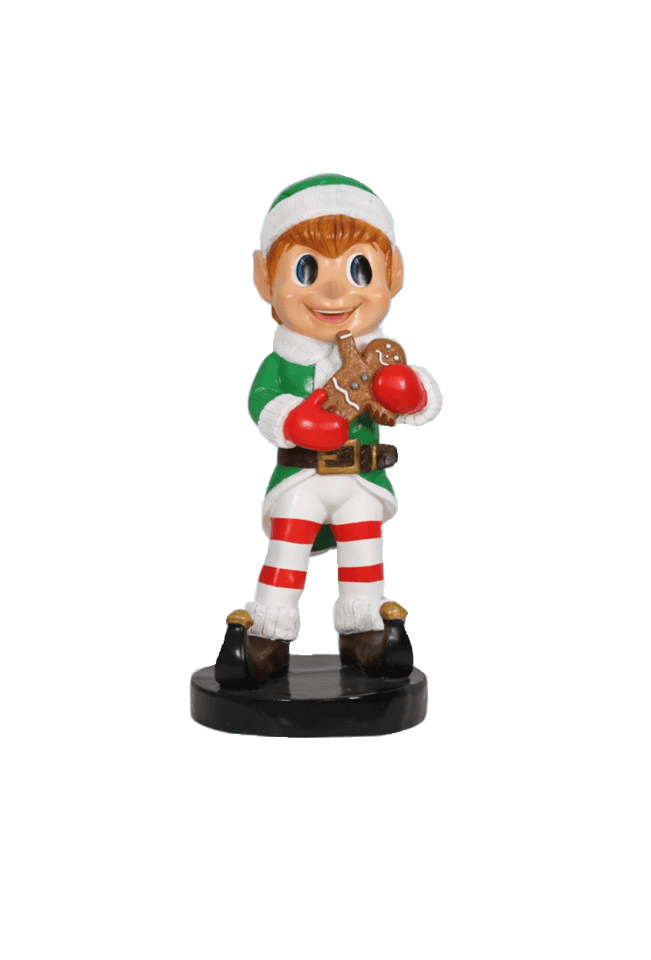 Fiberglass Decor  Elf Boy Holding Gingerbread 18.4"L x 20.8"W x 36.8"H
