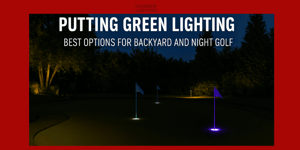 A backyard turned golf course using the Lumien Ace Golf Hole Module System.