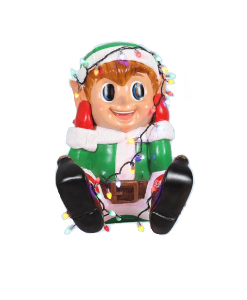 Fiberglass Decor Elf Boy Playing w/ Lights 16.4"L x 21.6" W x 24.4"H