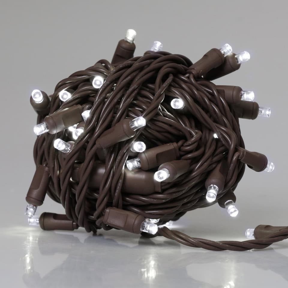 Pure White 5mm 50L 6"  BROWN WIRE