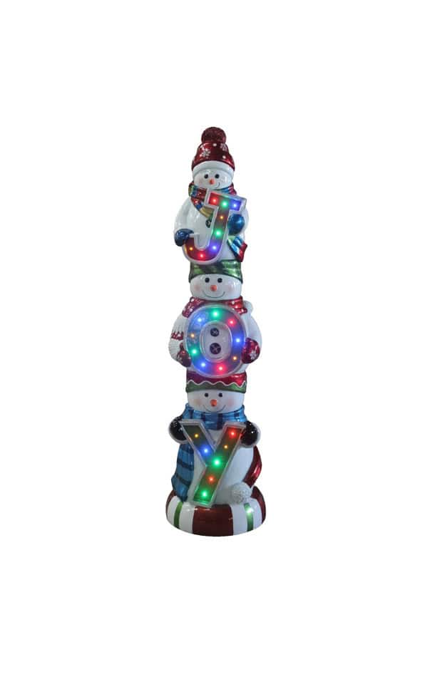 Resin Decor Stacking Snowman Holding Joy 60" Lit