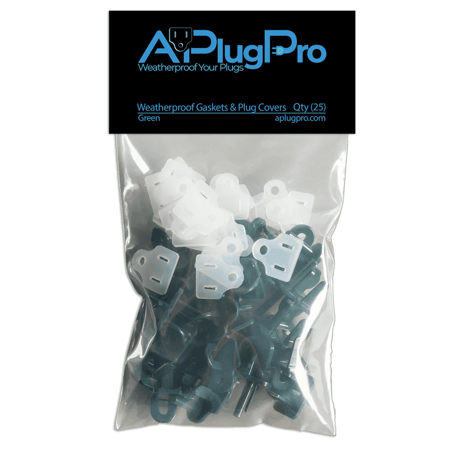 Weatherproof Gaskets & Plug Covers Green - 25 Pack