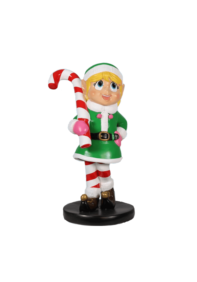 Fiberglass Decor Elf Girl w/ Candy Cane 17.2"Lx16"W x 35.6"H