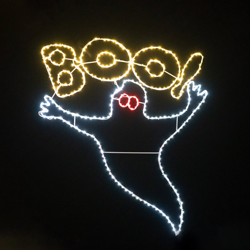 Ghost with Boo Sign - 40" Wire Frame Rice Light