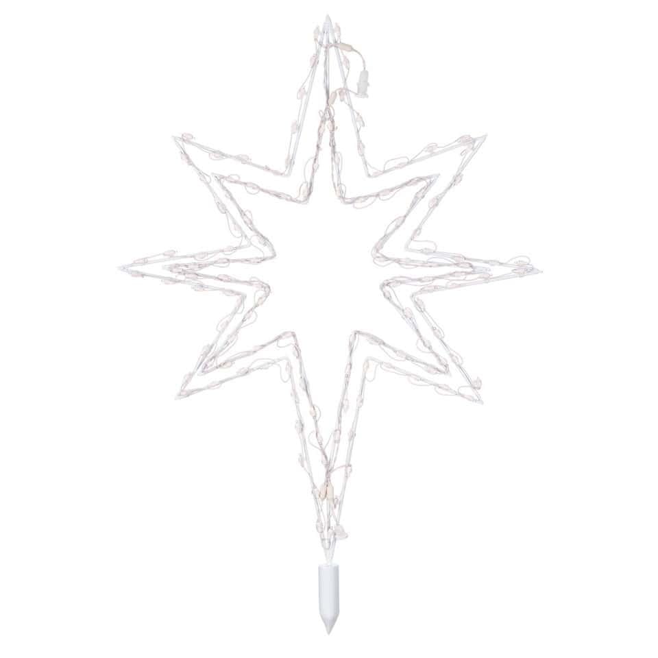 Shining star-shaped LED outdoor holiday string lights for festive decoration.