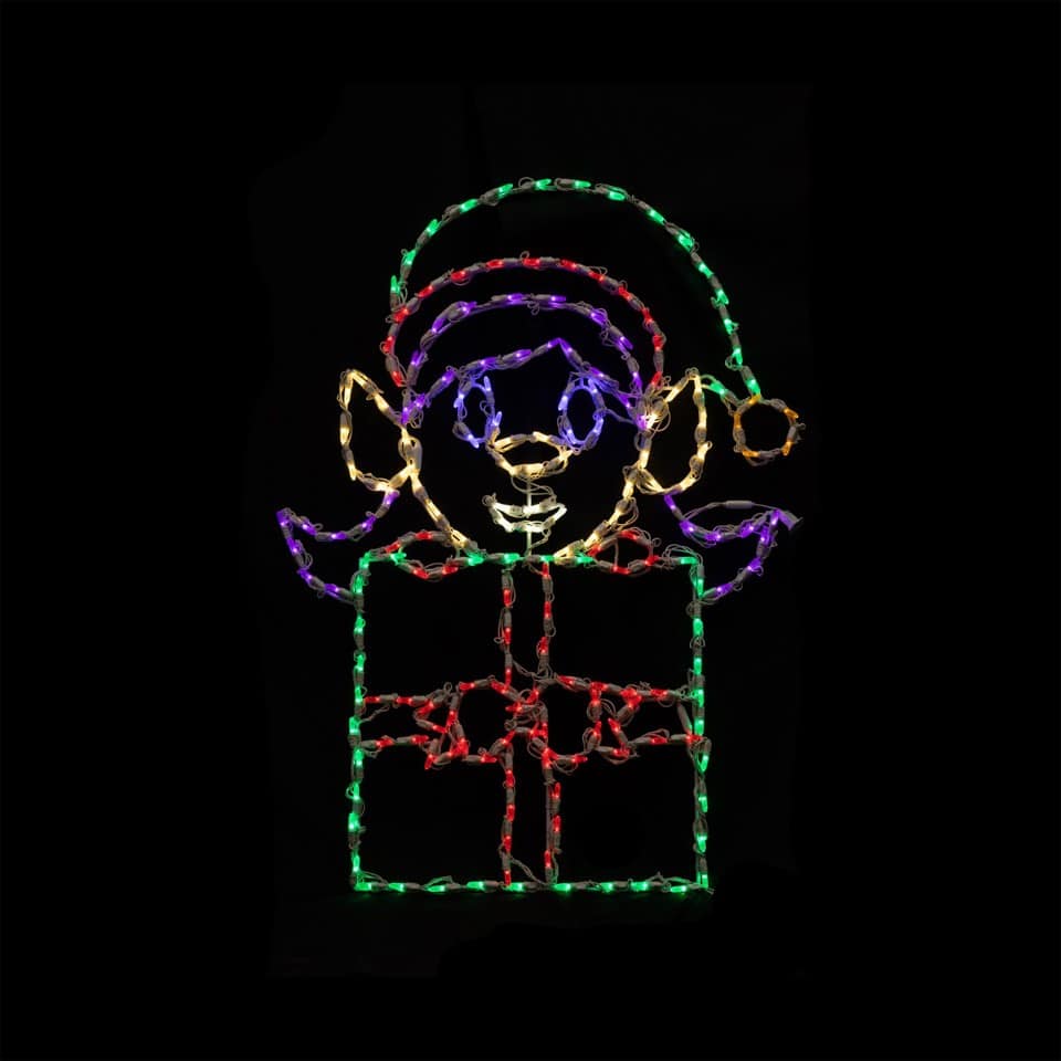 LED Christmas dollar sign and Santa Claus head light display.