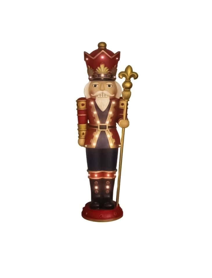 Resin Decor Wood Cut Look Nutcracker w/Music And Timer Lit 60"