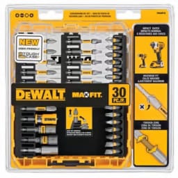30-piece DeWalt screwdriver bit set with durable, impact-rated design for professional use.